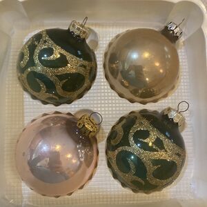 Vintage Christmas By Krebs Distinctive Glass Ornaments Gold Glitter Set Of 4